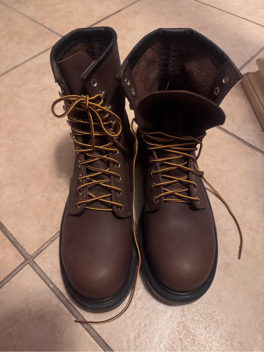 Men's Brown Lace-Up Work Boots with Contrast Laces